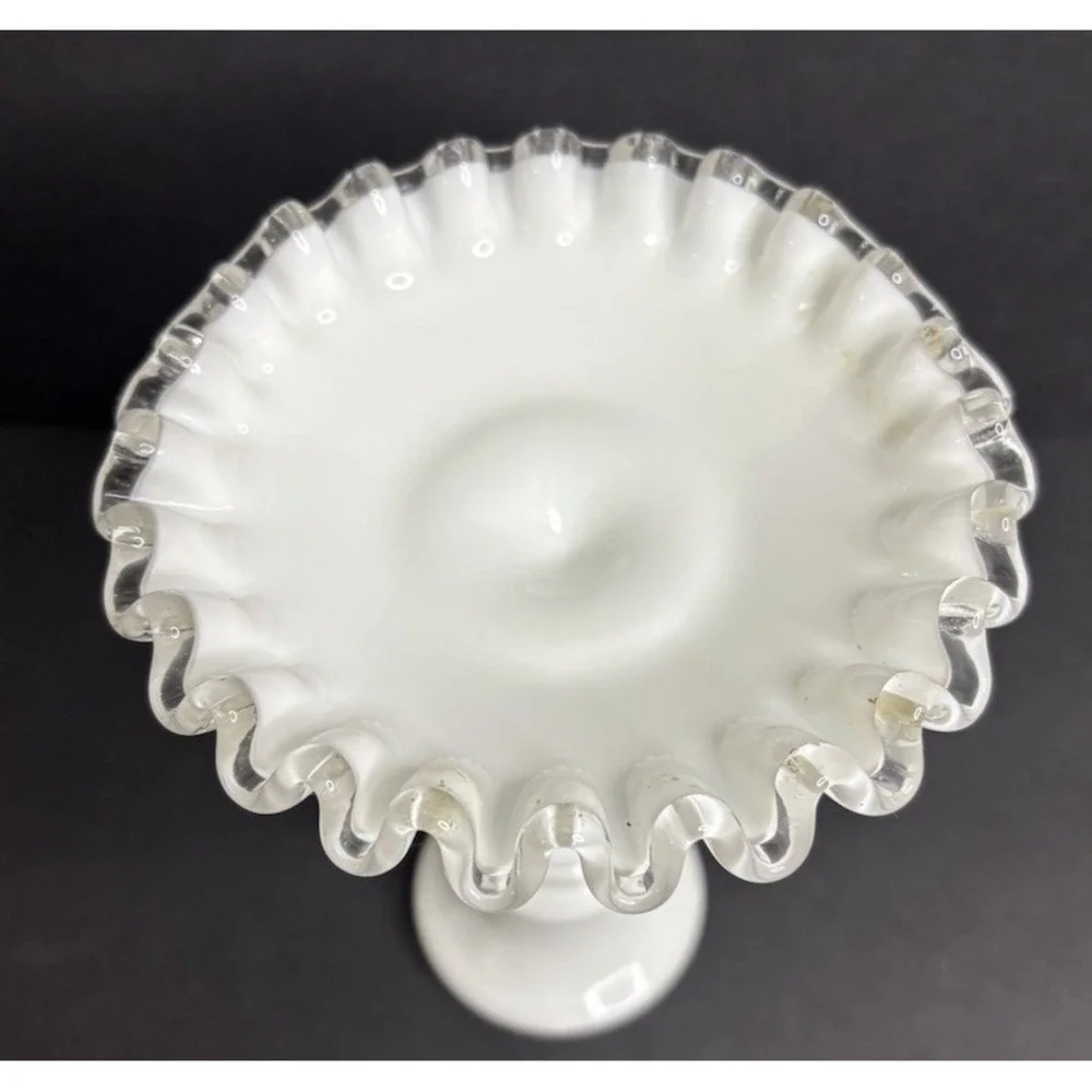 Fenton Silver Crest Violets in The Snow Single Candlestick Milk Glass Vintage